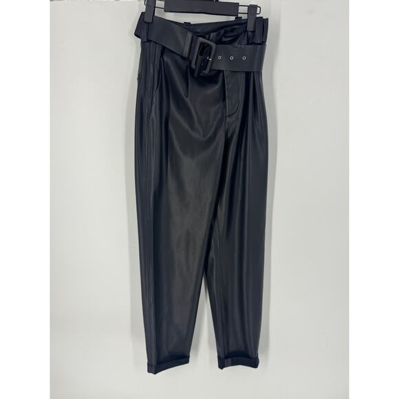 Zara Women Belted Faux Leather Pants Black - Picture 5 of 7